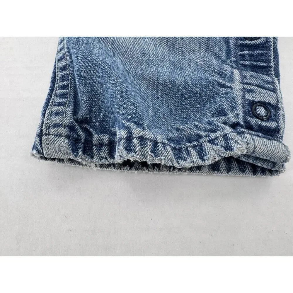 Vtg Oshkosh Overalls Vestback Sz 12m Denim Snap Blue Pockets